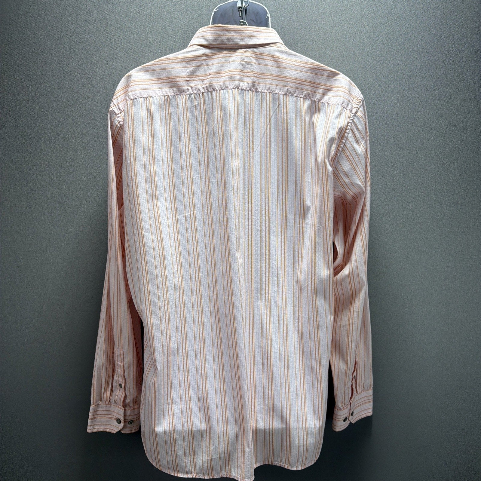 Banana Republic Shirt Men's Size L 16-16.5 Slim Fit Orange Pink Stripe Stretch