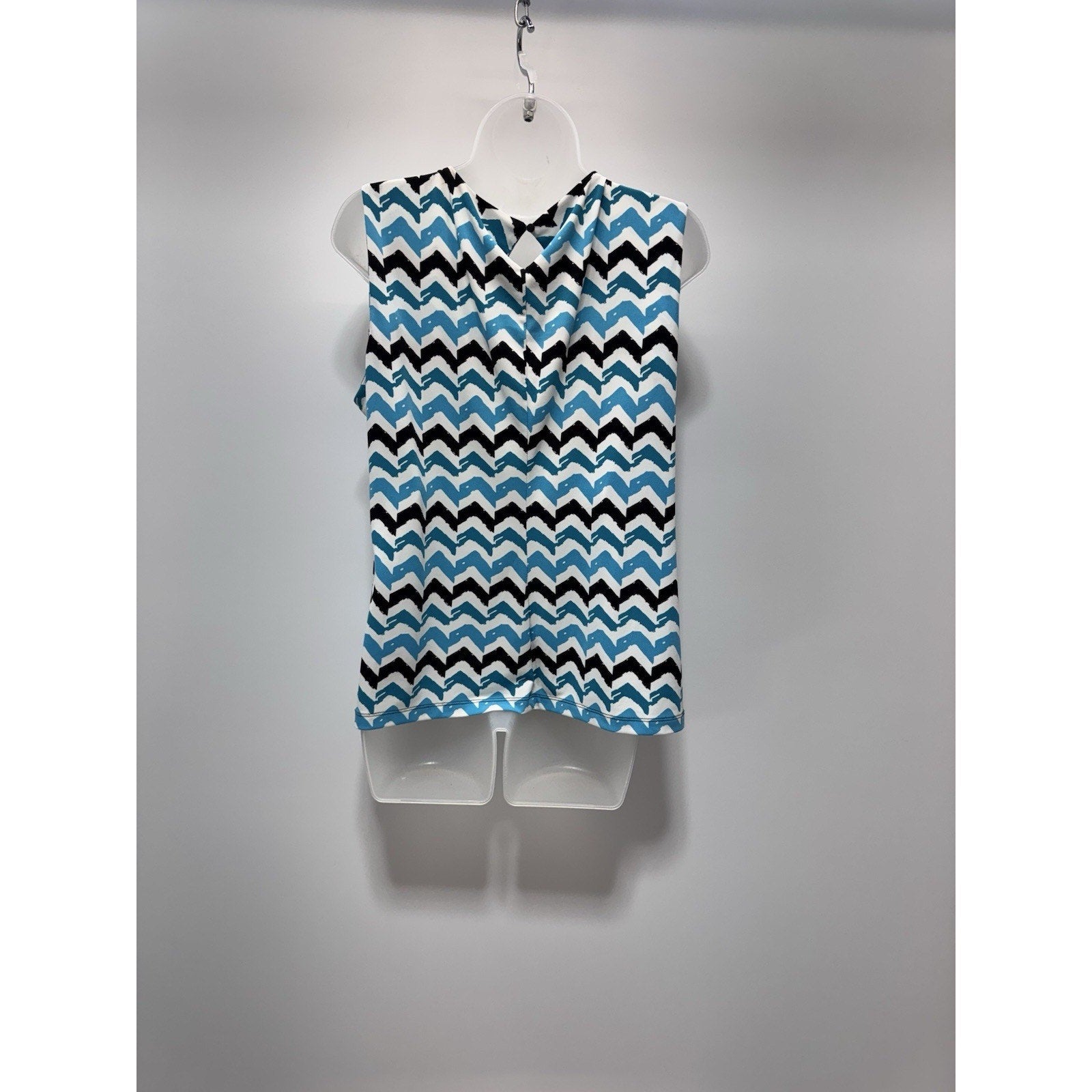 Calvin Klein Sleeveless Zig Zag Print Top Pleated Blue Black Women’s Size XL
