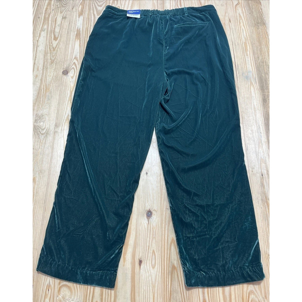 Old Navy Velvet Pants Womens XL Green Taylor Wide Leg Trouser High Waist NWT