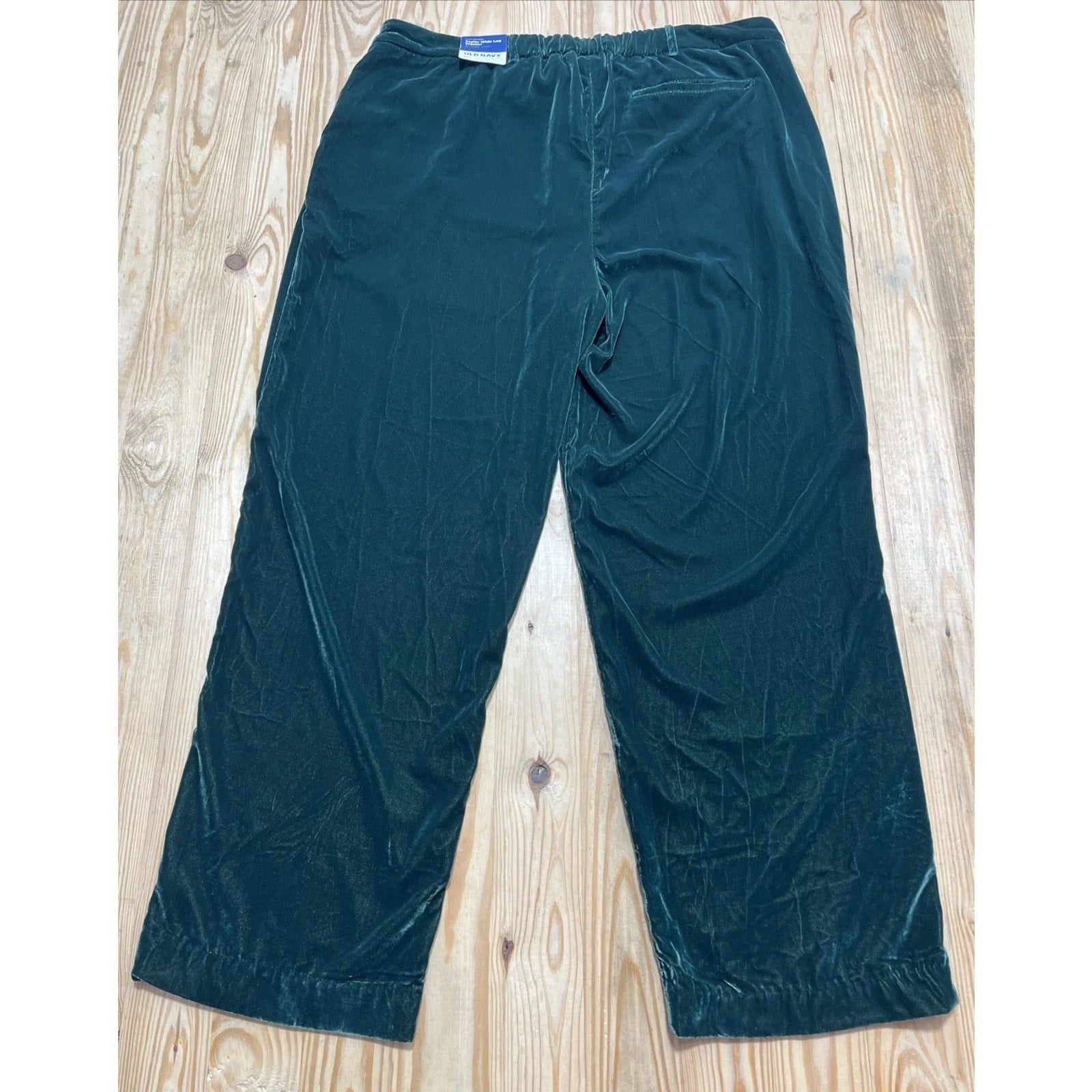 Old Navy Velvet Pants Womens XL Green Taylor Wide Leg Trouser High Waist NWT