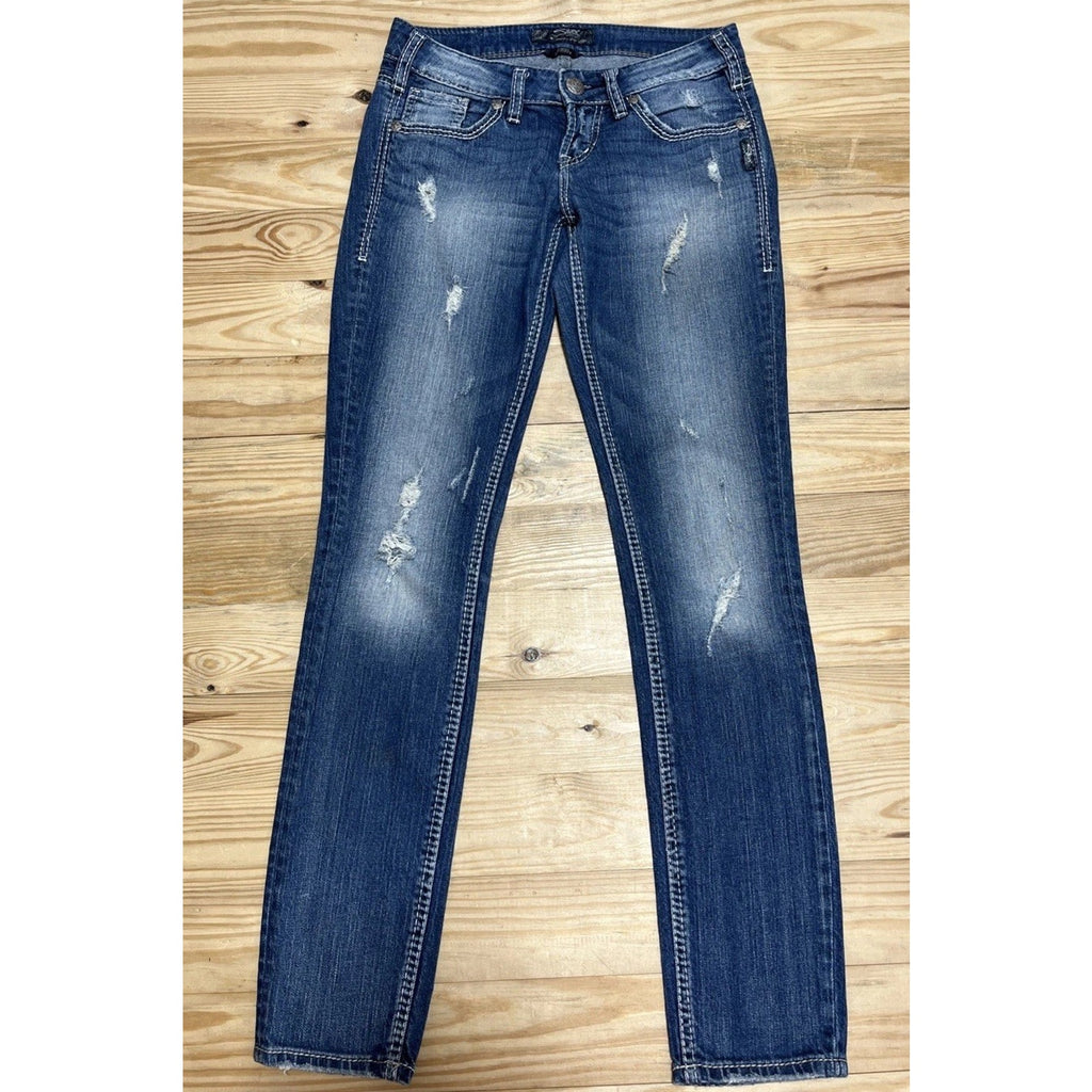 Silver Company Women's Distressed Contrast Stitch Aiko Skinny Jeans Size 25/31