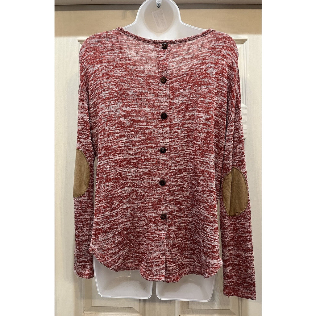 Cato Henley Ribbed Sweater Red and White Long-sleeved Women's Size Small