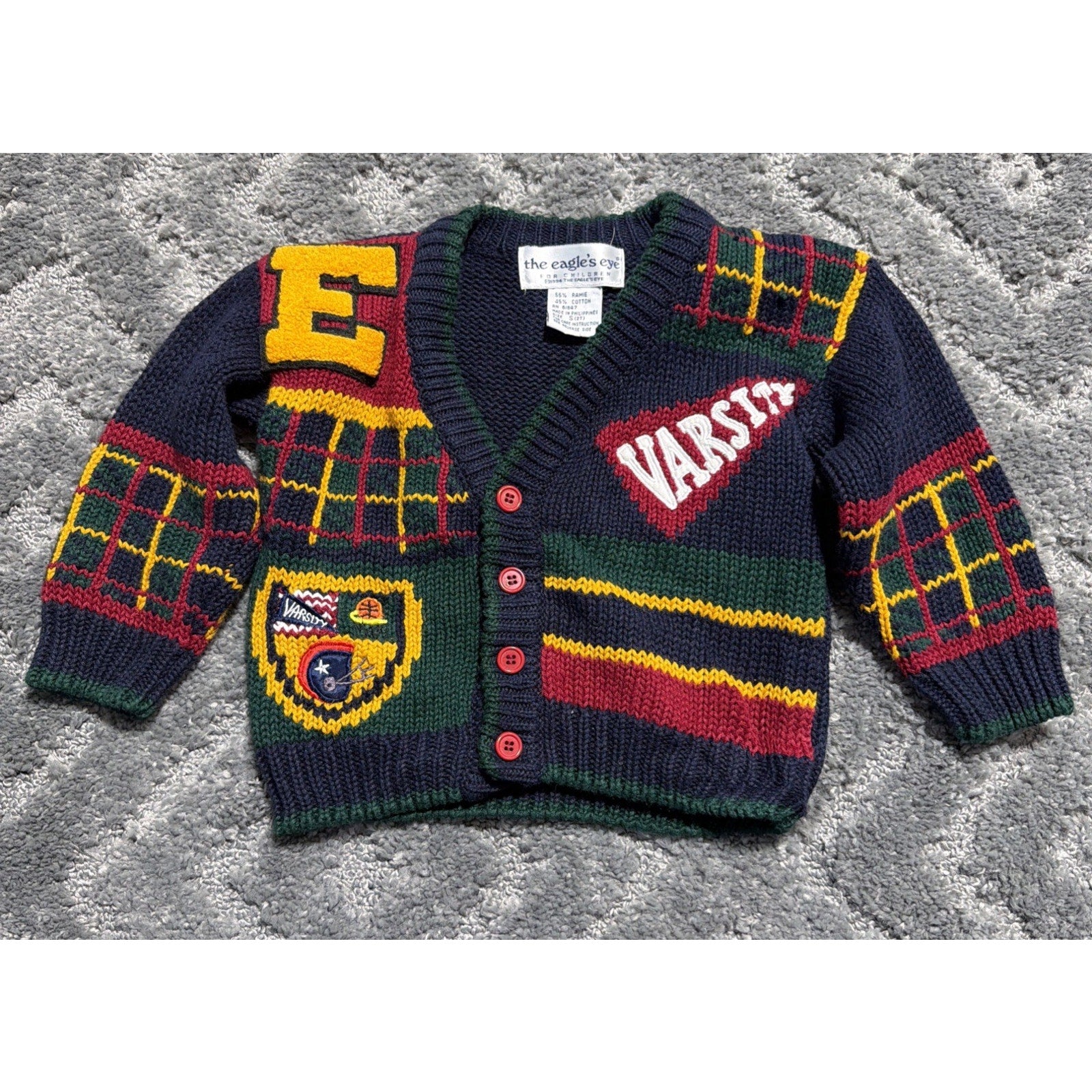 Vintage 1994 The Eagle’s Eye Kid's Unisex Varsity Cardigan Sweater Size: S (2T)