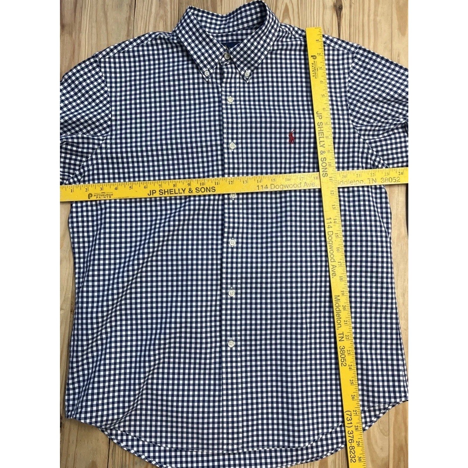 Ralph Lauren Gingham custom fit 100% Cotton Long sleeve Shirt Navy / White L