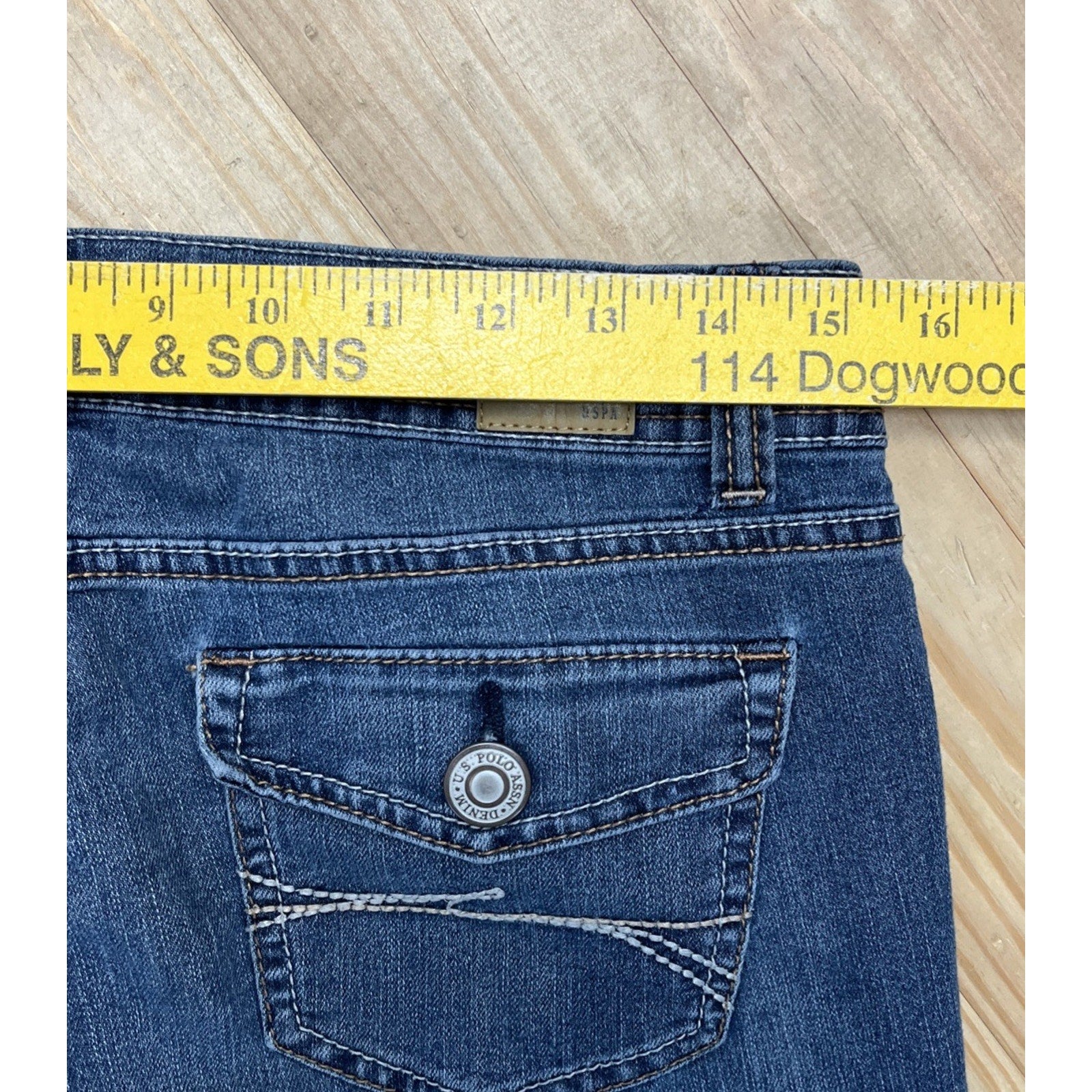 US Polo Assn. Cassidy Boot Cut 7/8 Medium Wash Jeans Flap Pocket Blanket Stitch