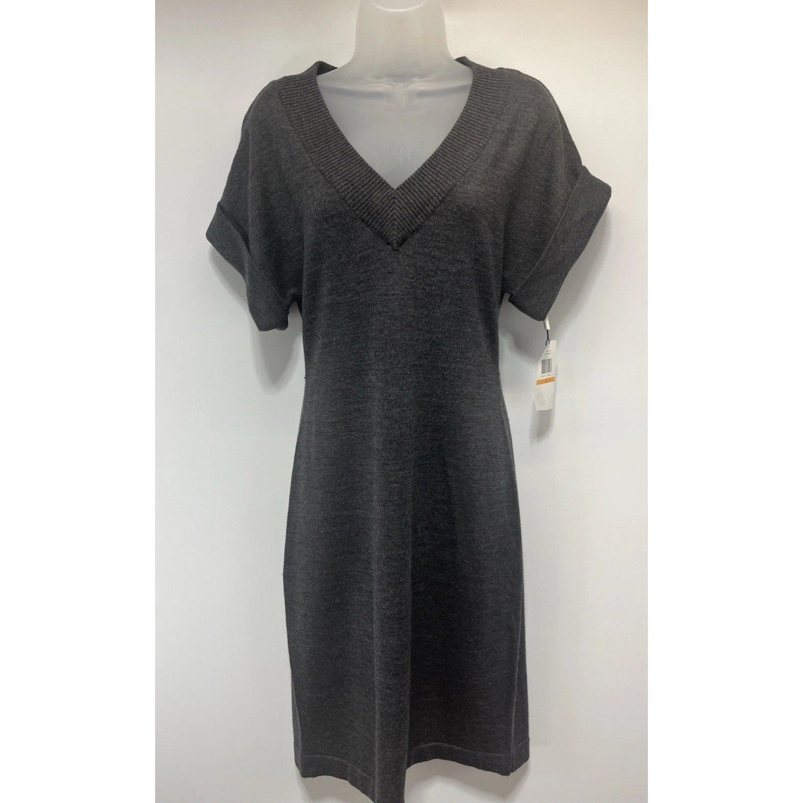 Calvin Klein Gray Merino Wool Blend Short Sleeve Sweater Dress Size S NWT