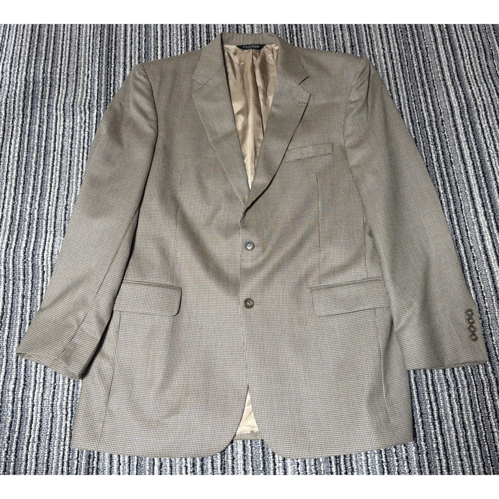 Jos A Bank Brown Houndstooth Mens 43 Lg 100% Wool Sport Coat Suit Jacket Blazer