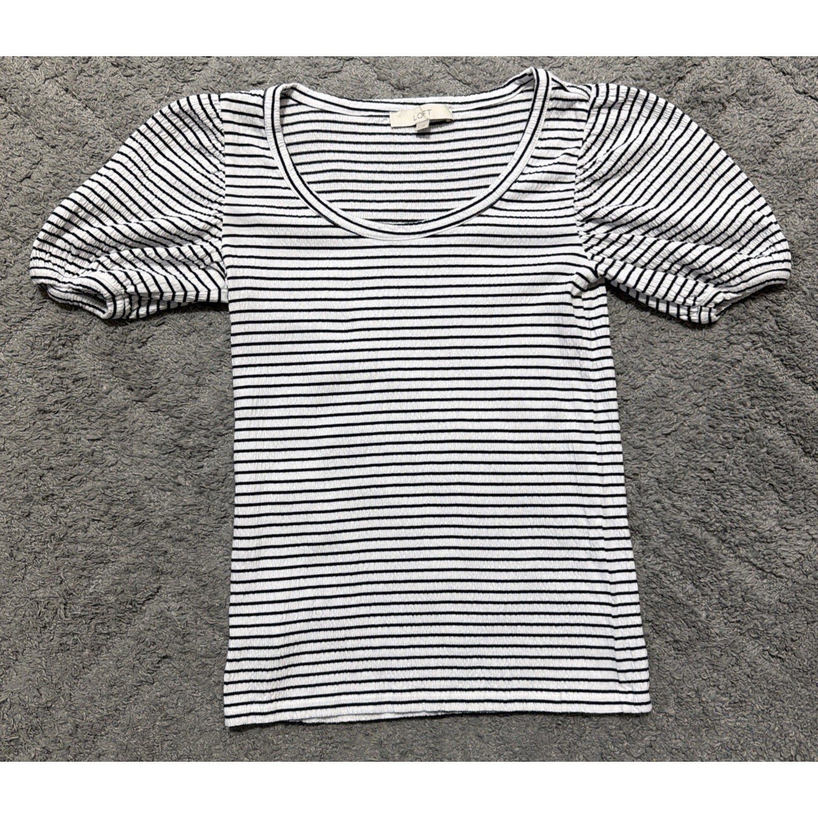 LOFT Womens Small Navy Blue White Striped Short Sleeve Stretch Knit Top