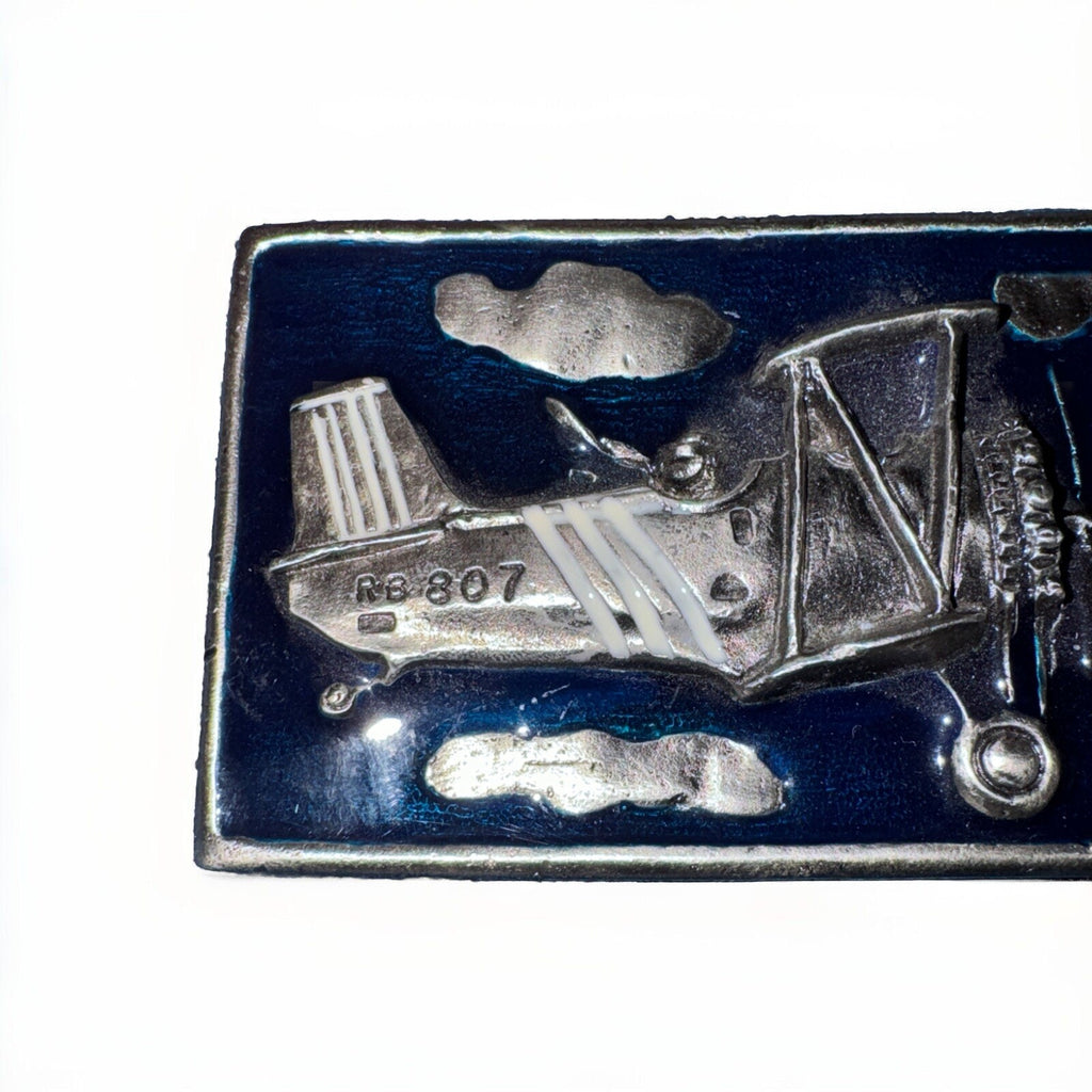 BI PLANE Vintage Gold Toned Brass BELT BUCKLE. Instyle 1978 embossed 3D n. 1233