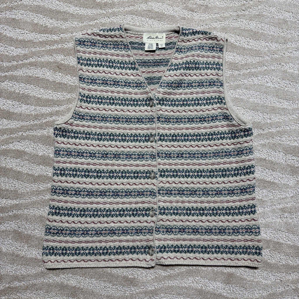 Vintage Eddie Bauer Women's Medium Sweater Vest Fair Isle Button Made In USA