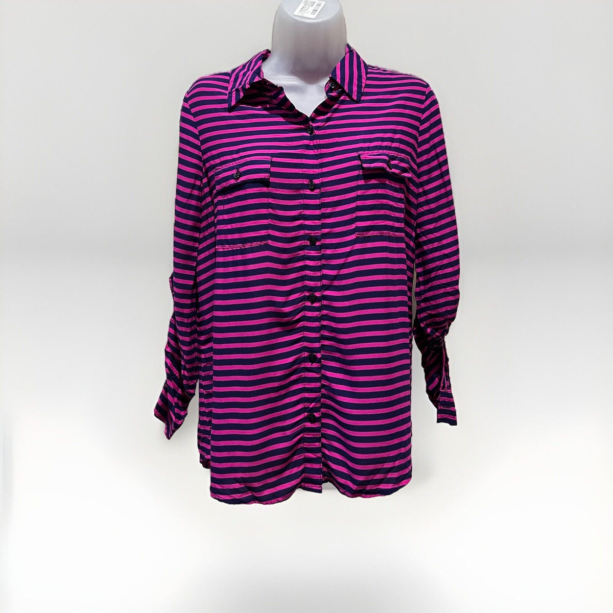 Women's Old Navy Blue And purple Striped Button Up Shirt Size S Pockets