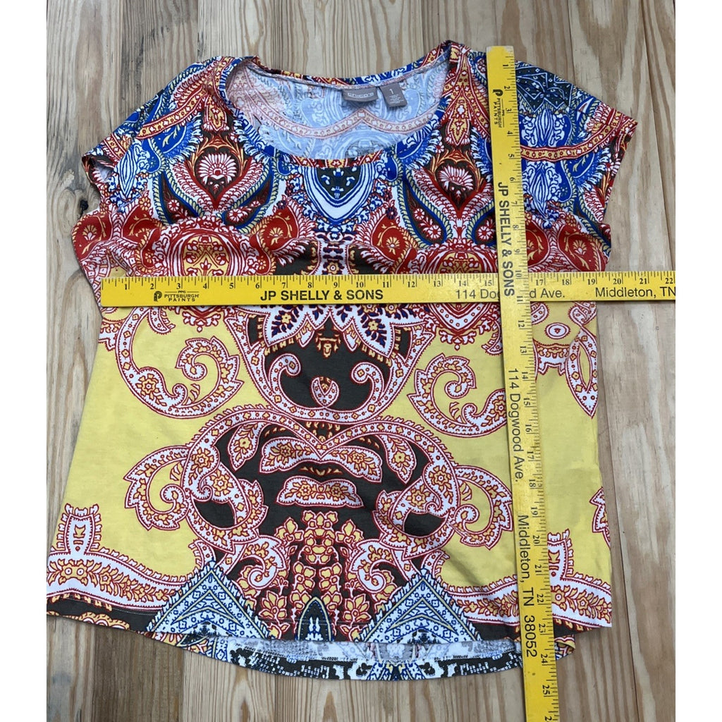 CHICO'S Size Paisley Multi Color Cap Sleeve Top
