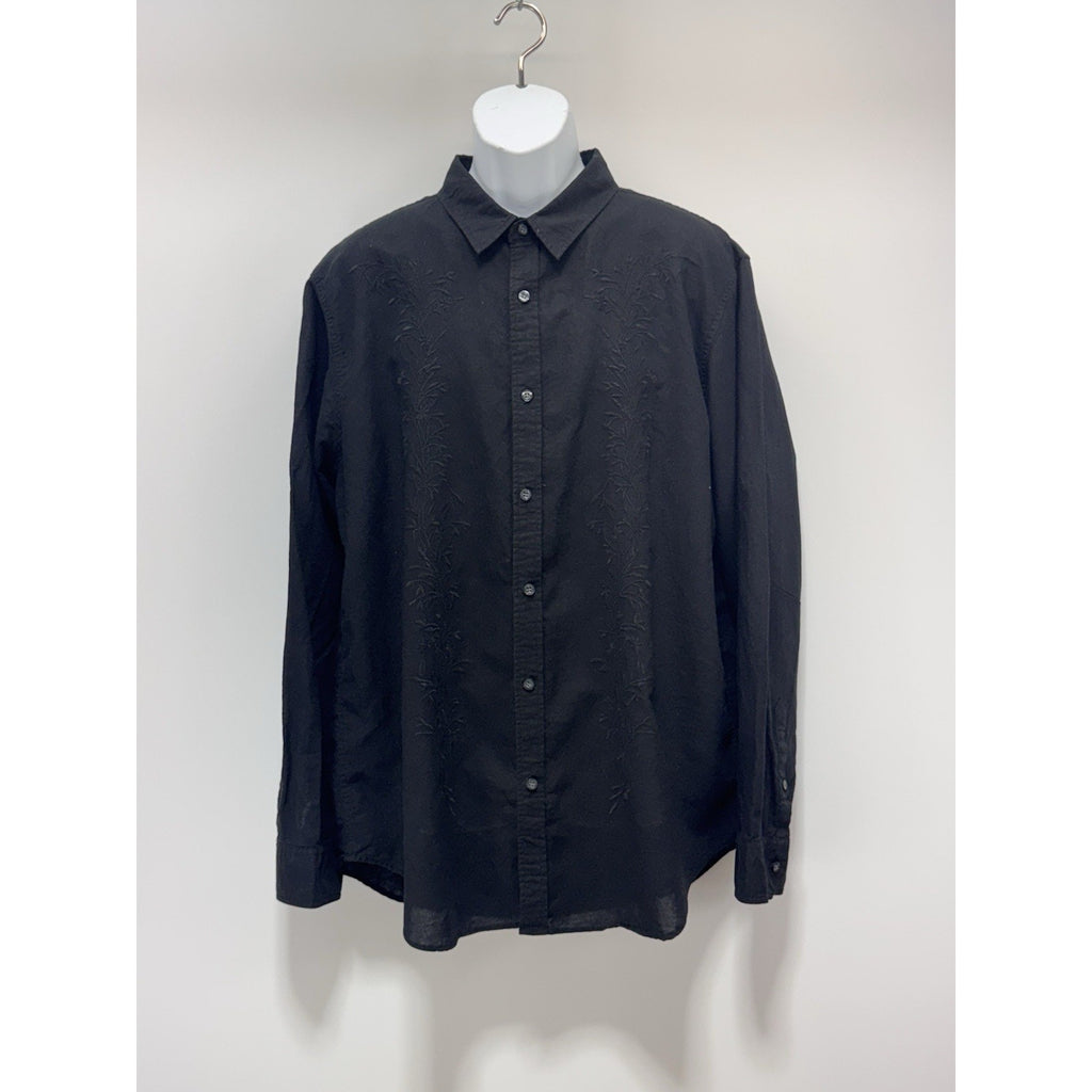 Structure Button Up Shirt Black Linen Blend Modern Fit Men’s Size XL