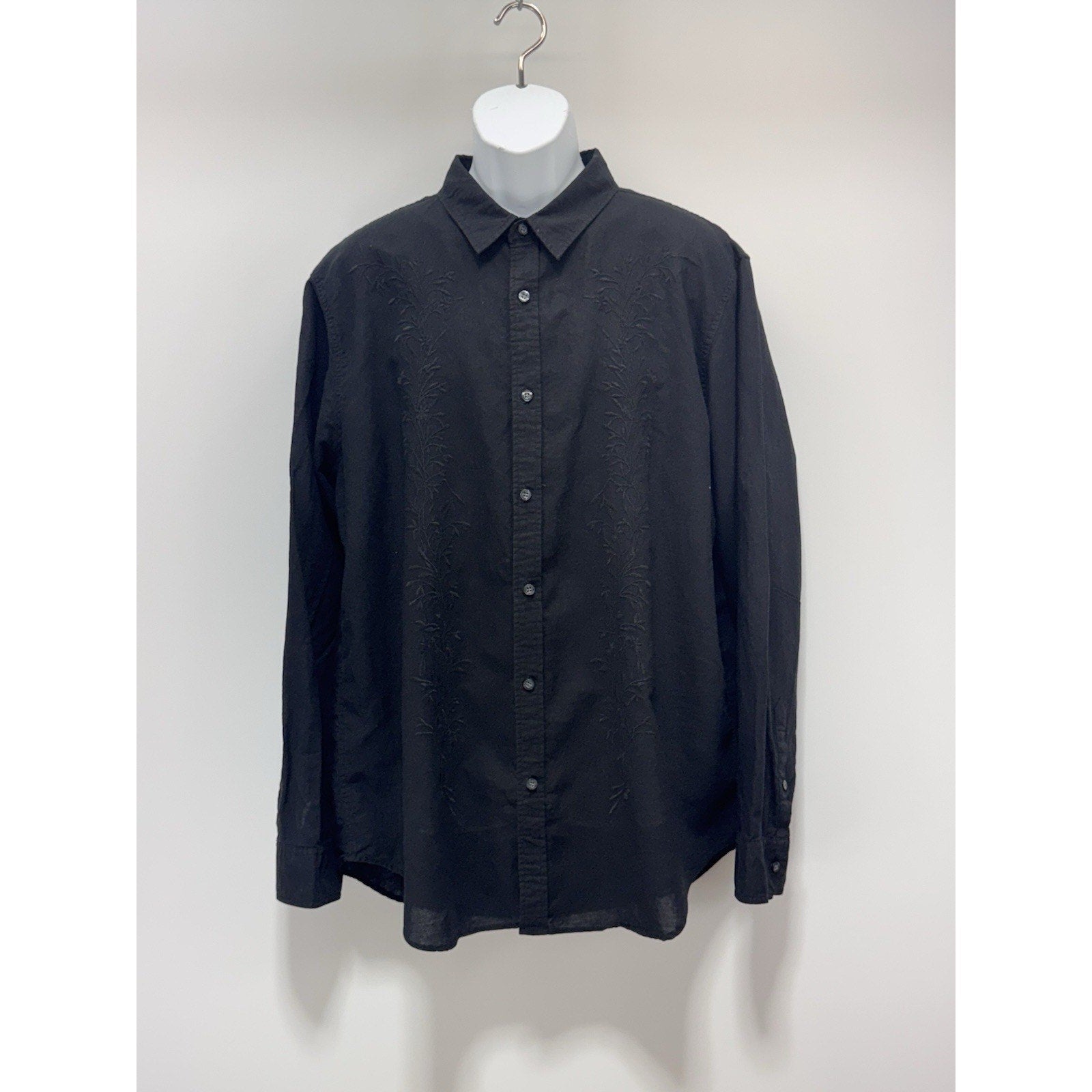 Structure Button Up Shirt Black Linen Blend Modern Fit Men’s Size XL