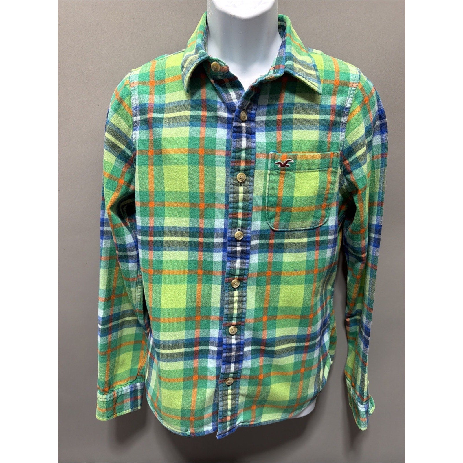 Hollister Men's Twill Flannel Shirt Medium Plaid Button Up Long Sleeve Casual