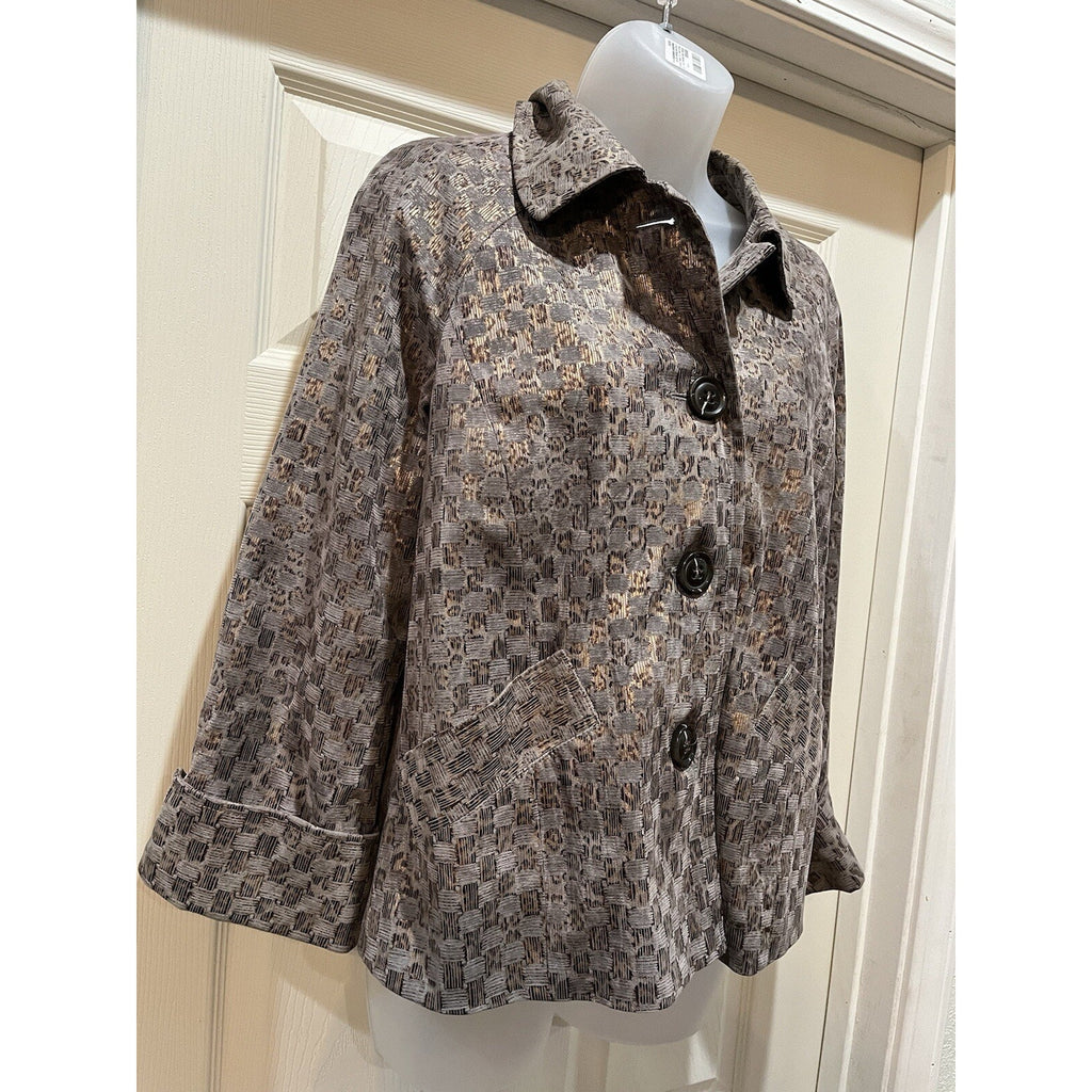 BIRCH HILL Gray Brown Polyester Snake Print Zipper Front Coat Jacket Vintage S