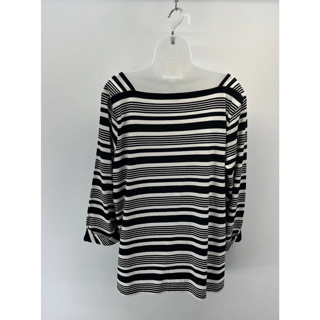 Talbots 2X Black and White Square Neck Knit Top