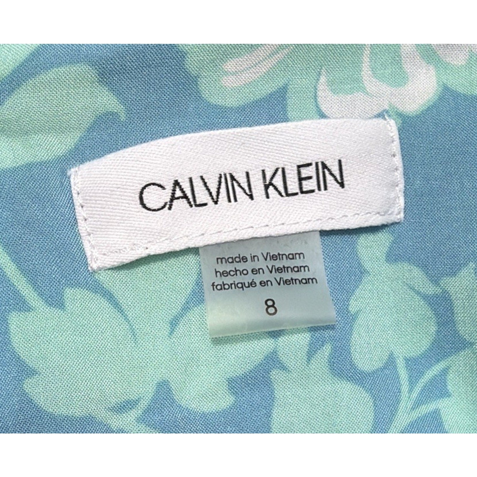 Calvin Klein Floral Challis Ruffle Hem Dress Women's Size 8 Mykonos Blue
