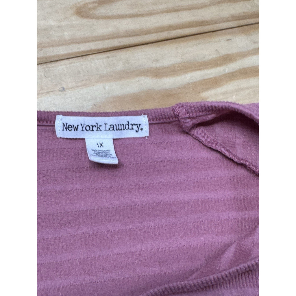 New York Laundry Womens Top 1X Tunic Knit Pink Poly Blend Casual Deco Buttons