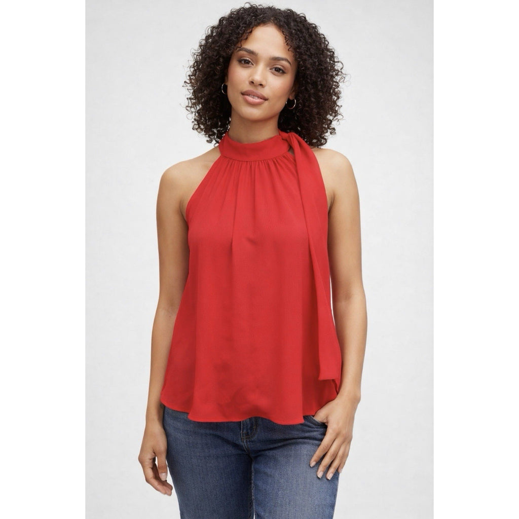 Molly Bracken Red Halter Neck Tie Blouse Top Womens Medium Flowing Chiffon NWT