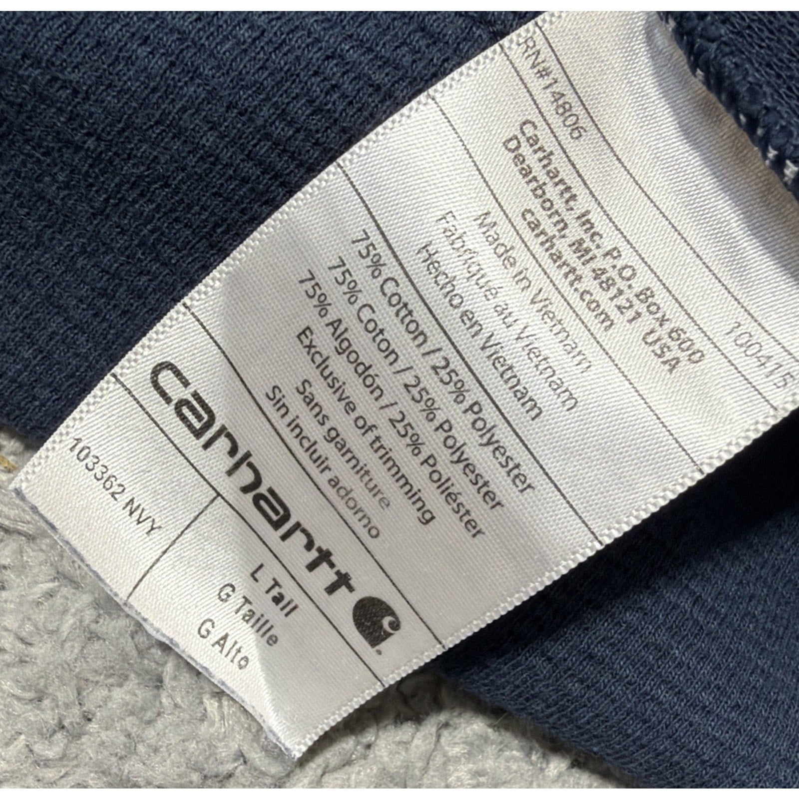 Carhartt Shirt Mens Large Tall Navy Relaxed Fit 1/4 Zip Thermal Waffle Knit