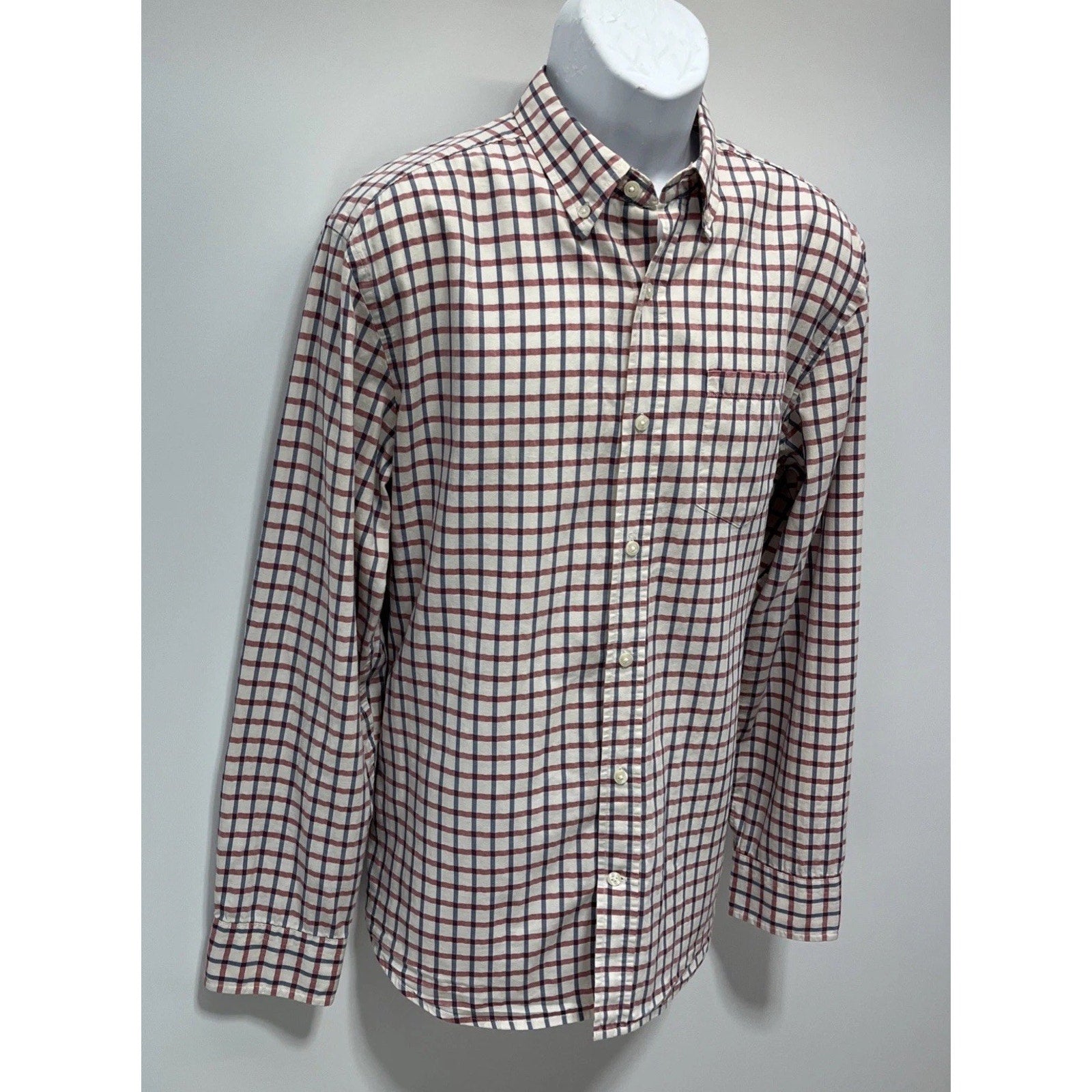 Gap Men's Classic Fit Premium Blue/ Red Check Button Down Oxford Shirt Size L