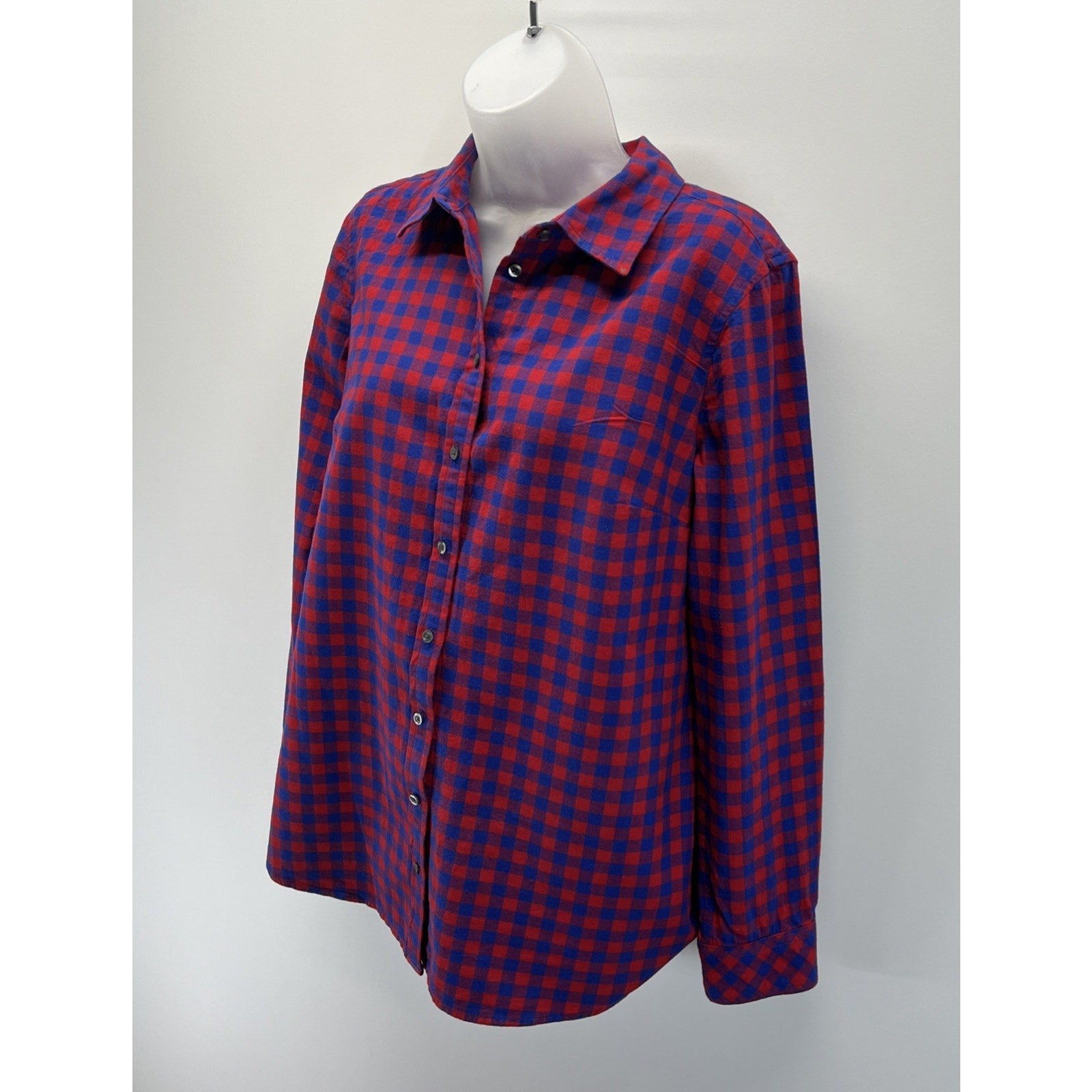 Talbots Red Blue Plaid Button Front Shirt Size M Long Sleeve Flannel