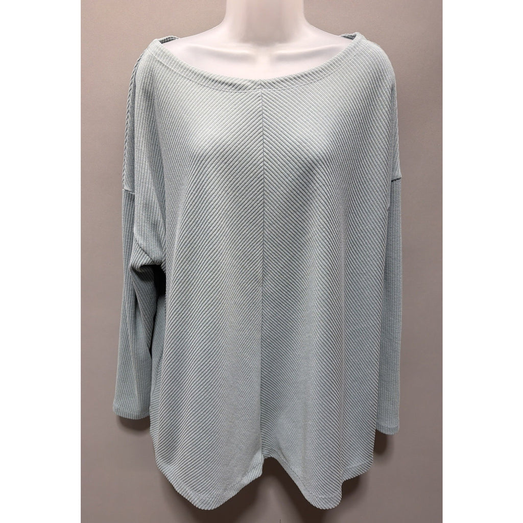 Womens 2X Plus Ava & Viv Oversized Ribbed Knit Light Green Shirt - Size 2X