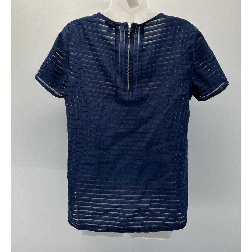 J. Crew Top Womens Navy Blue Short Sleeve Blouse , Size 6, Sheer Panels