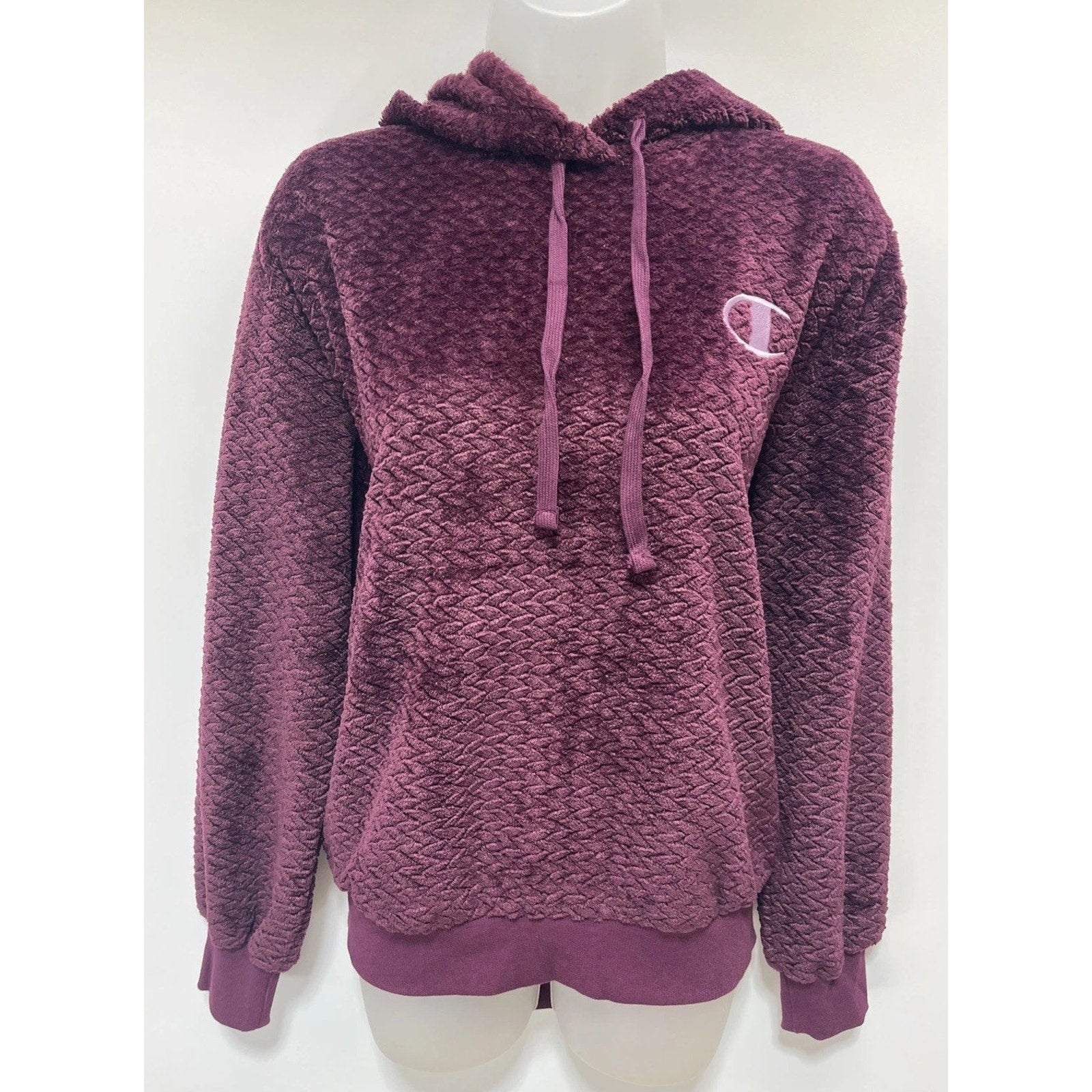 Champion Fluffy Teddy Fleece Pullover Hoodie Womens Medium Burgundy NWT