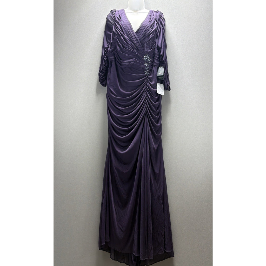 New Adrianna Papell Purple Ruched Lined Maxi Dress Plus Size 20W Evening Wear