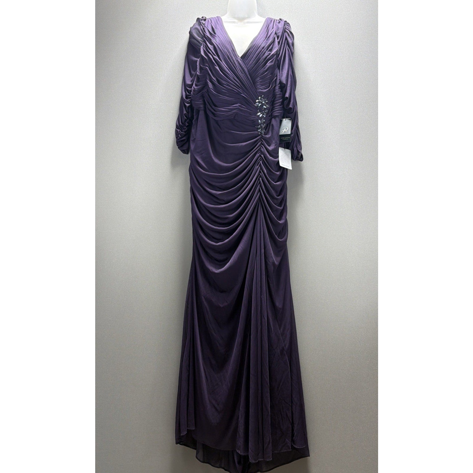 New Adrianna Papell Purple Ruched Lined Maxi Dress Plus Size 20W Evening Wear