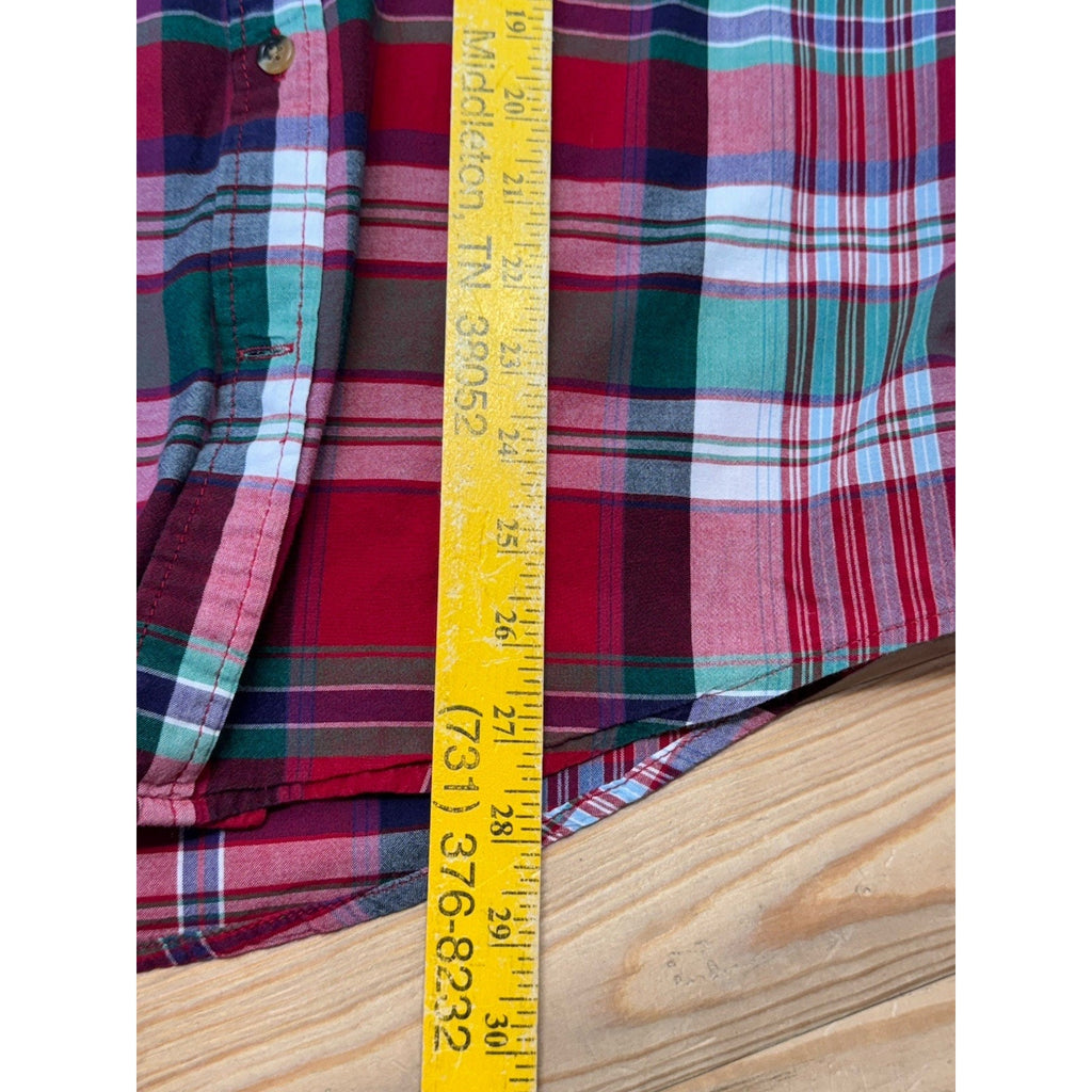 Old Navy Plaid Short Sleeve Red Green Slim Fit Shirt Men’s Size Medium Light