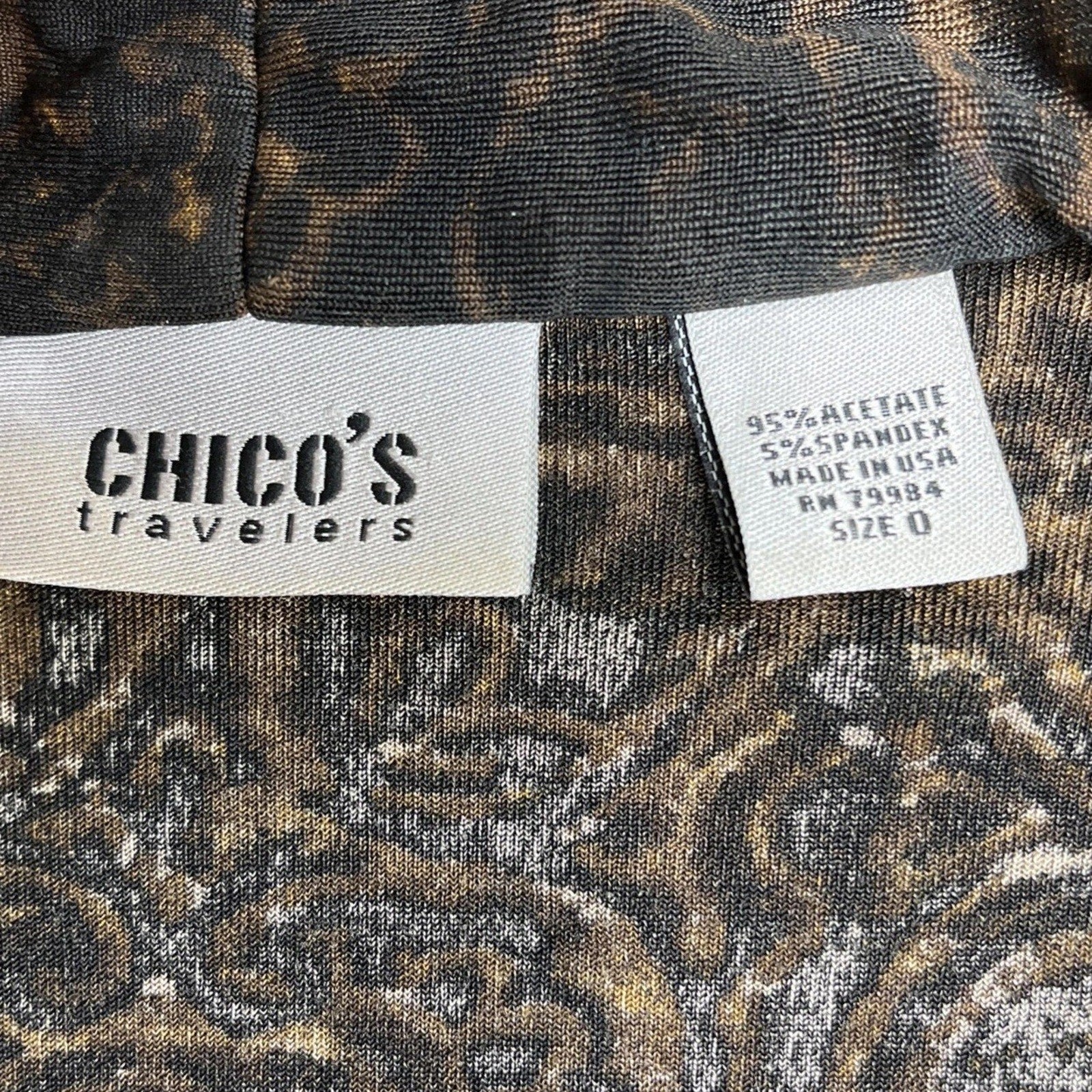 Chicos Top Womens Button Baroque Slinky Knit Travelers Collared Tunic Made USA 0