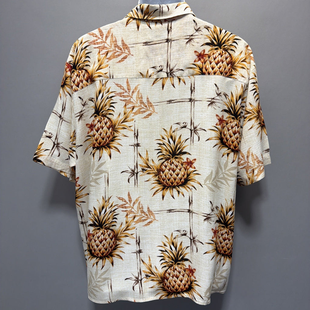 Pineapple Natural Issue Silky Touch Shirt Men L Tan & Brown 100% Rayon Coastal