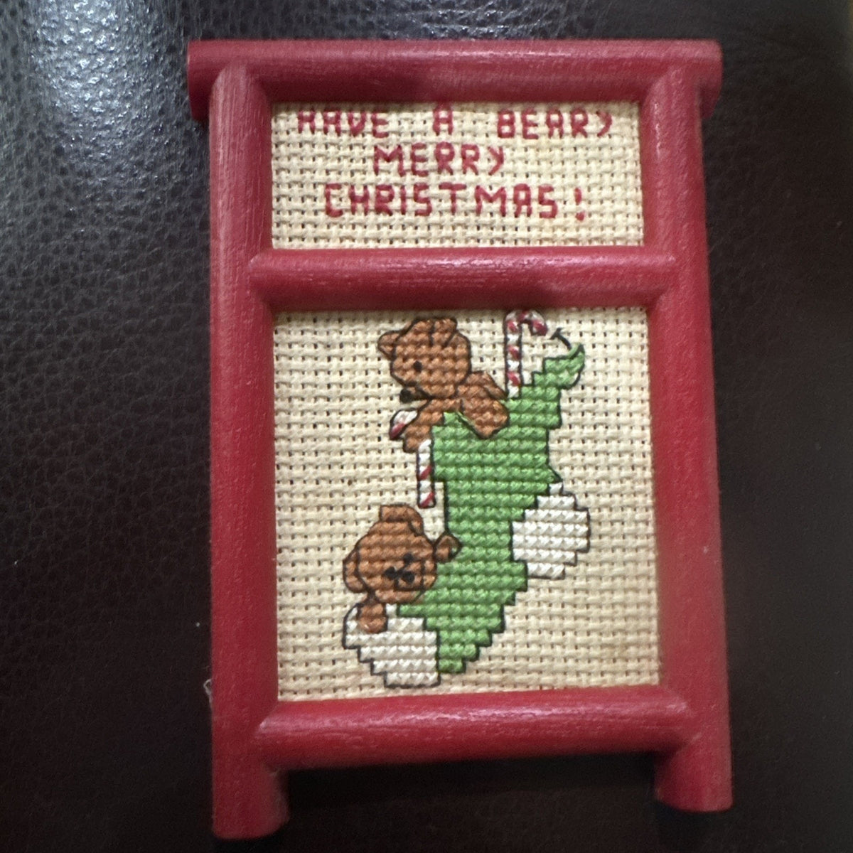 Mini Christmas Cross Stitch Teddy Bears “Have a Beary Merry Christmas” Red Frame
