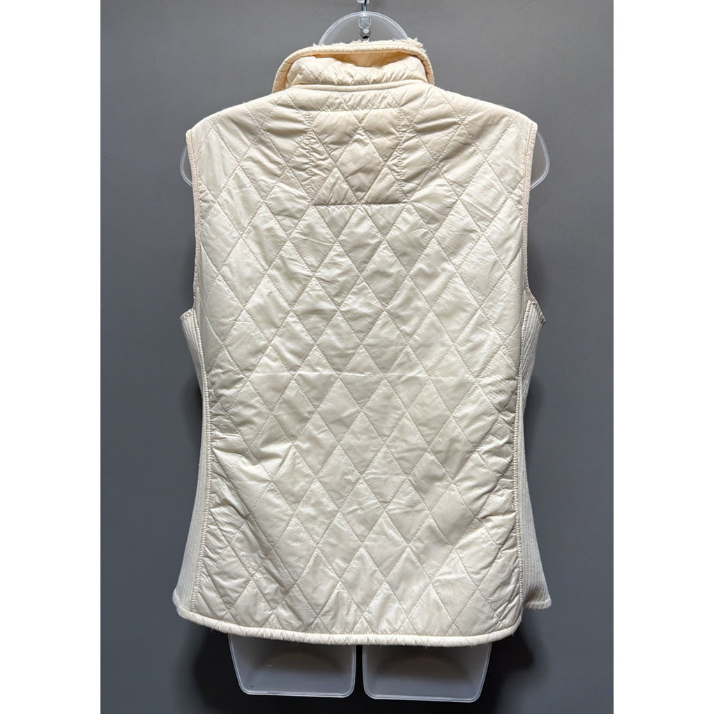 L.L. Bean Cream Quilted Sherpa Lined Full Zip Sleeveless Vest Womens Large