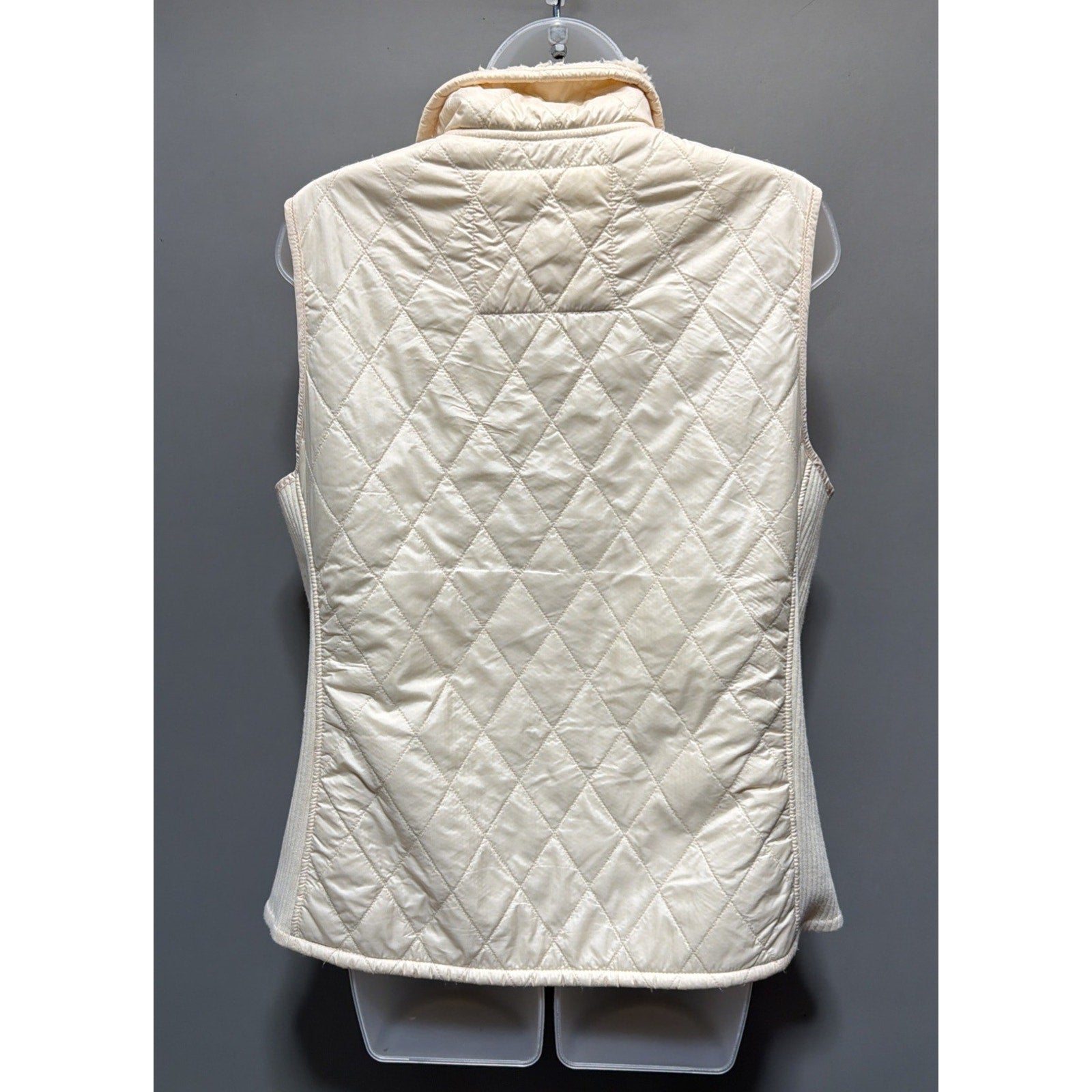 L.L. Bean Cream Quilted Sherpa Lined Full Zip Sleeveless Vest Womens Large