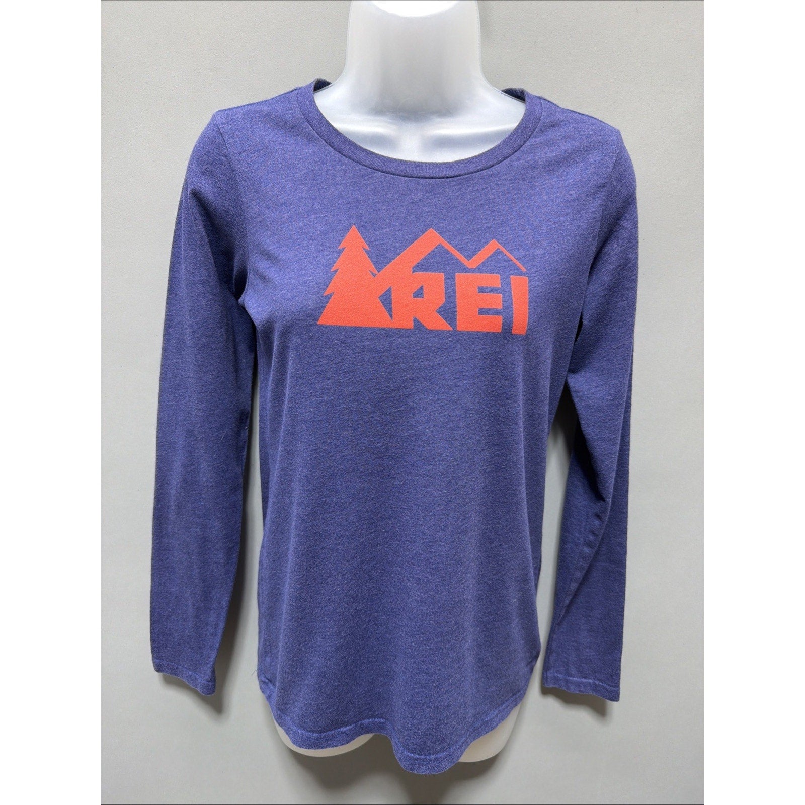 Rei Basic Tshirt Womens XS Blue Red Heather Logo Print Long Sleeve Minimalist