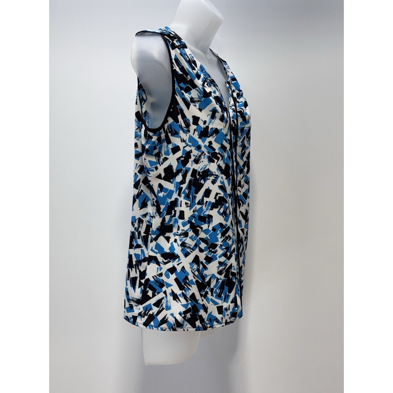Calvin Klein Blue, Black & White Geometric Print Blouse Measures Petite Large