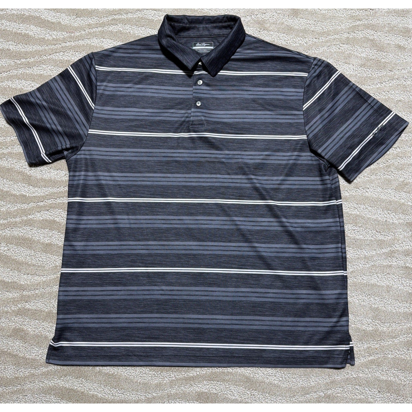 Ben Hogan Performance Golf Shirt Mens Sz XL Black Gray Striped Short Sleeves