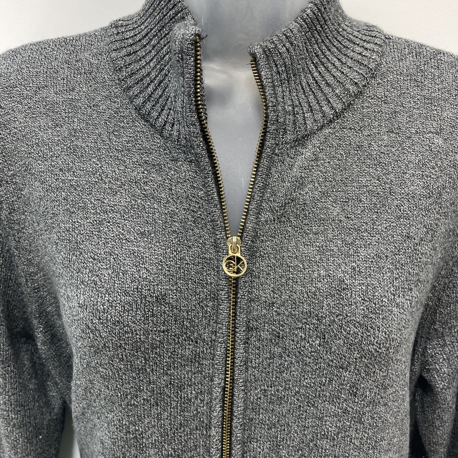 Calvin Klein Womans Gray Cardigan Sweater Sweatshirt Size Large Full Zip