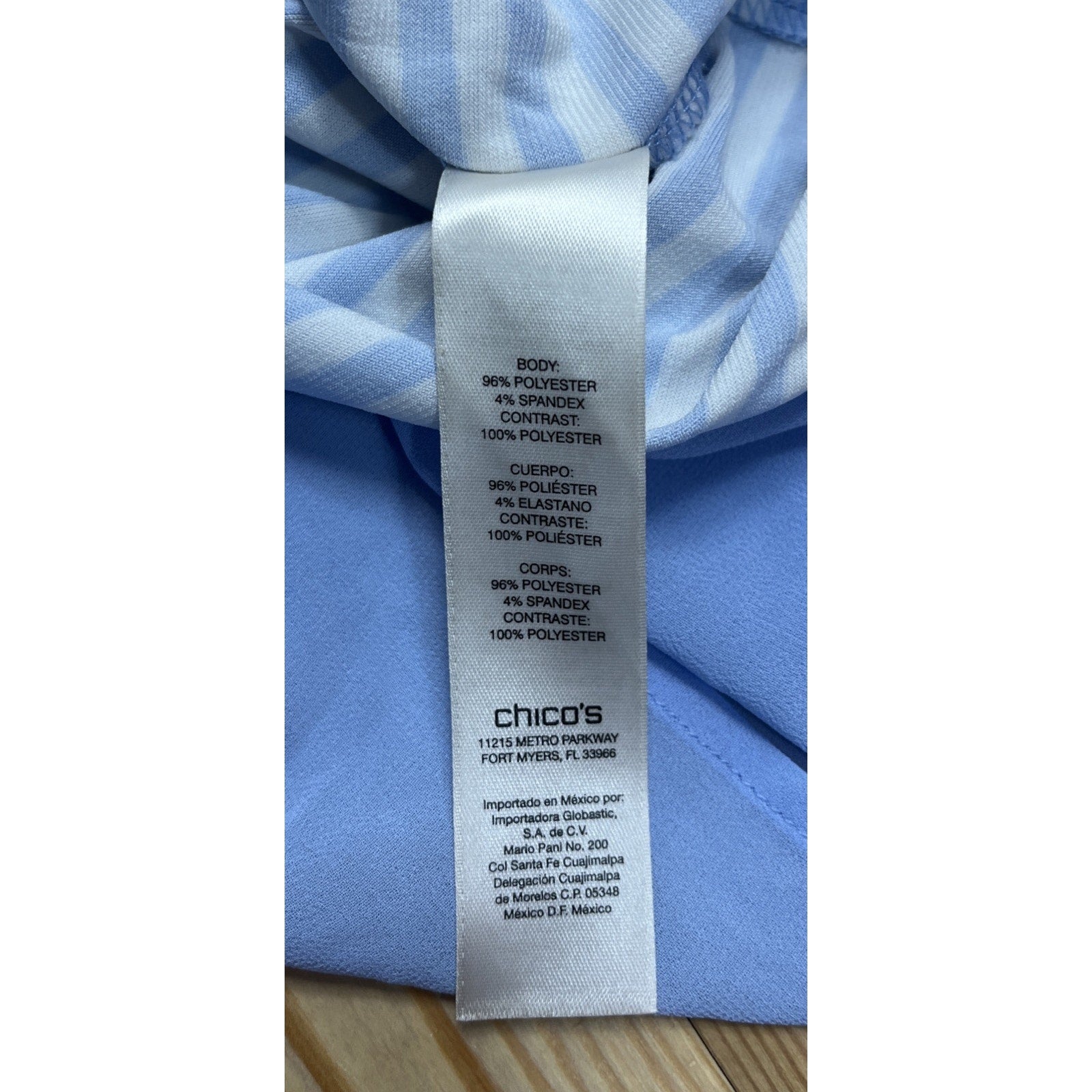 Chicos Light Blue Stripe 3/4 Sleeve Tunic Top Size 2