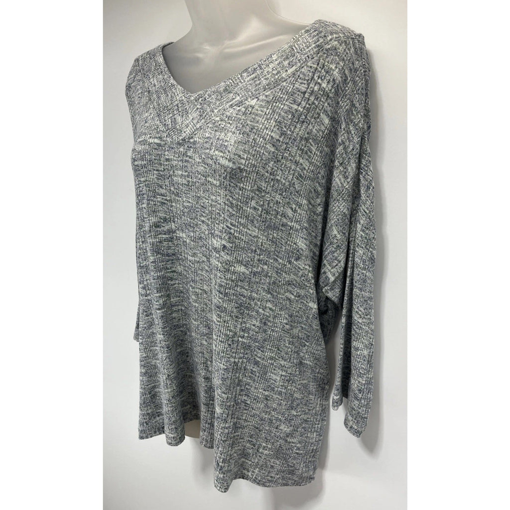 Chicos Sweater Womens Size XL or 3 Heathered Blue Green V Neck Oversized