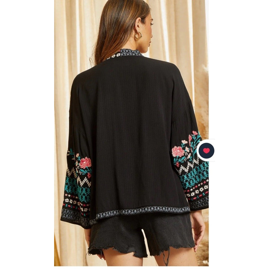 Savanna Jane Boho Embroidered Floral Cardigan Sweater Womens Size Small New