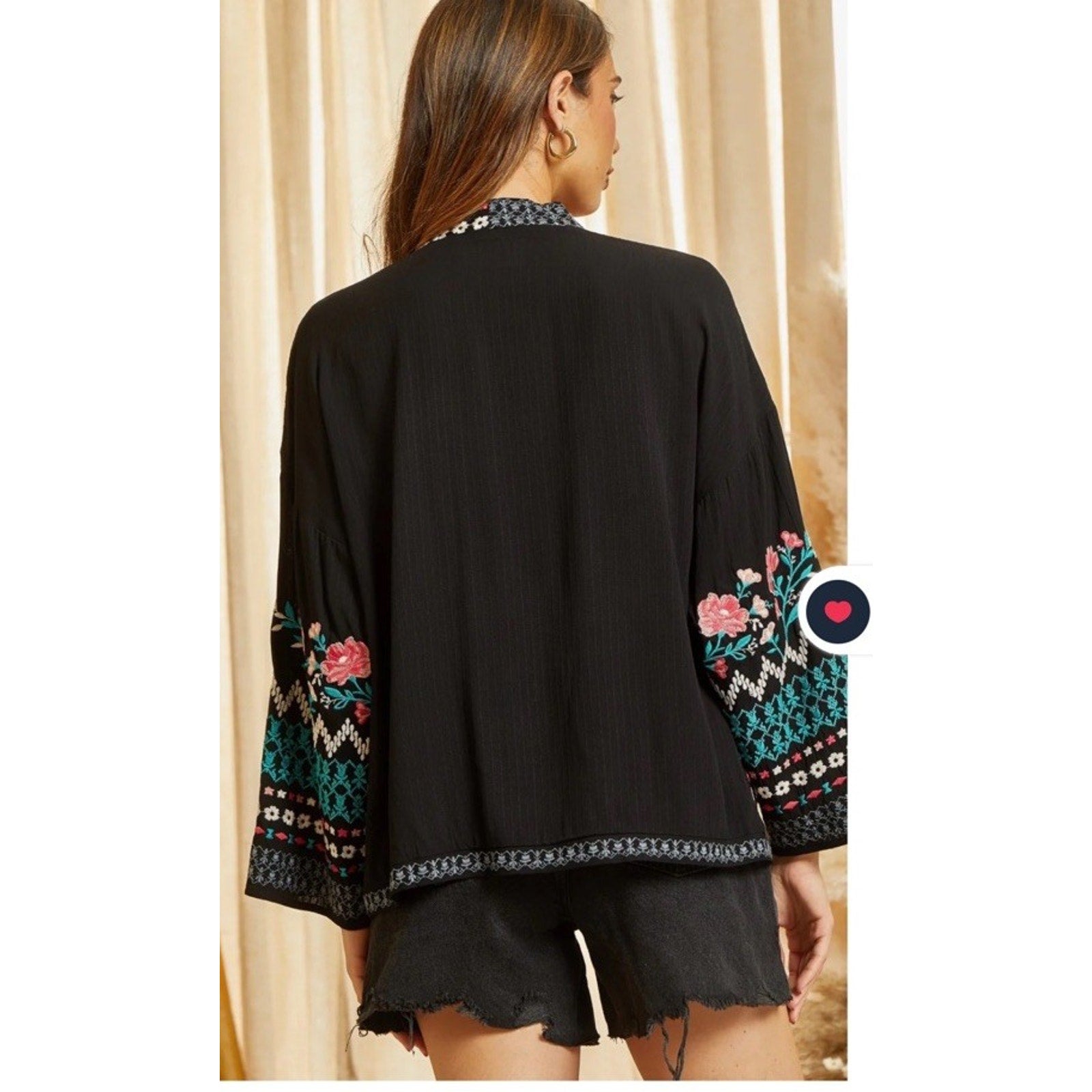 Savanna Jane Boho Embroidered Floral Cardigan Sweater Womens Size Small New
