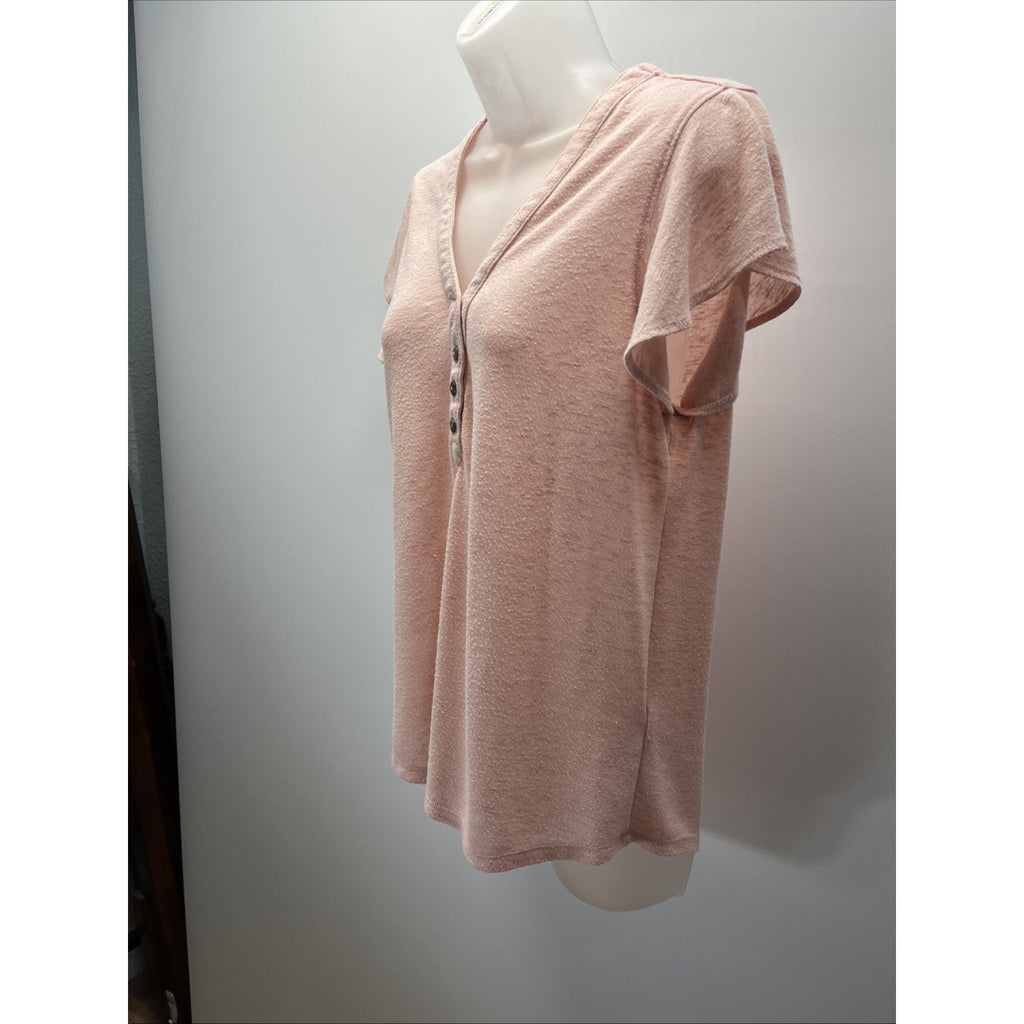 Democracy Pink Cap Flutter Sleeve Shirttail Hem Knit Top Womens Size M