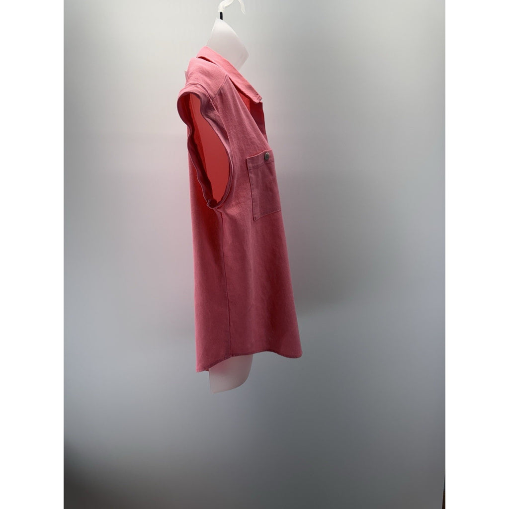Isabel Short Sleeve Linen Blend Button Up Pink Blouse Women’s Size Small