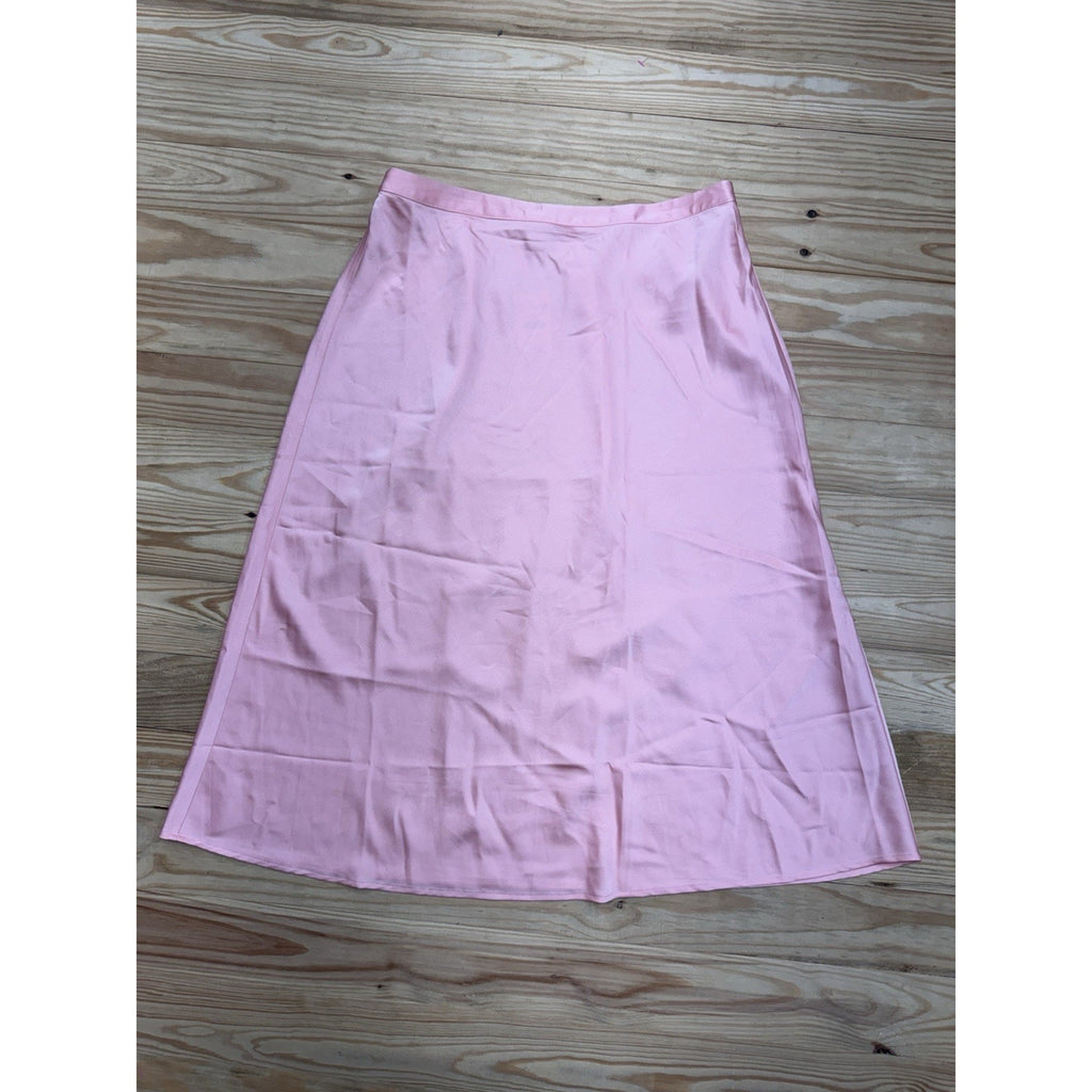 J. Crew Coral Pink Pull On Slip Skirt Midi Satin Polyester Women’s Size M NWT