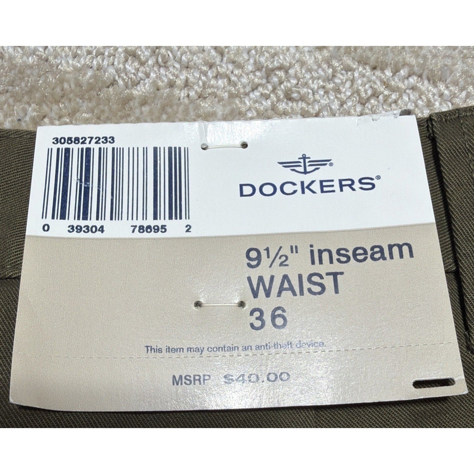 Dockers Men’s Shorts W36 Olive Green Relaxed Fit Flat Front 9.5” Inseam NWT